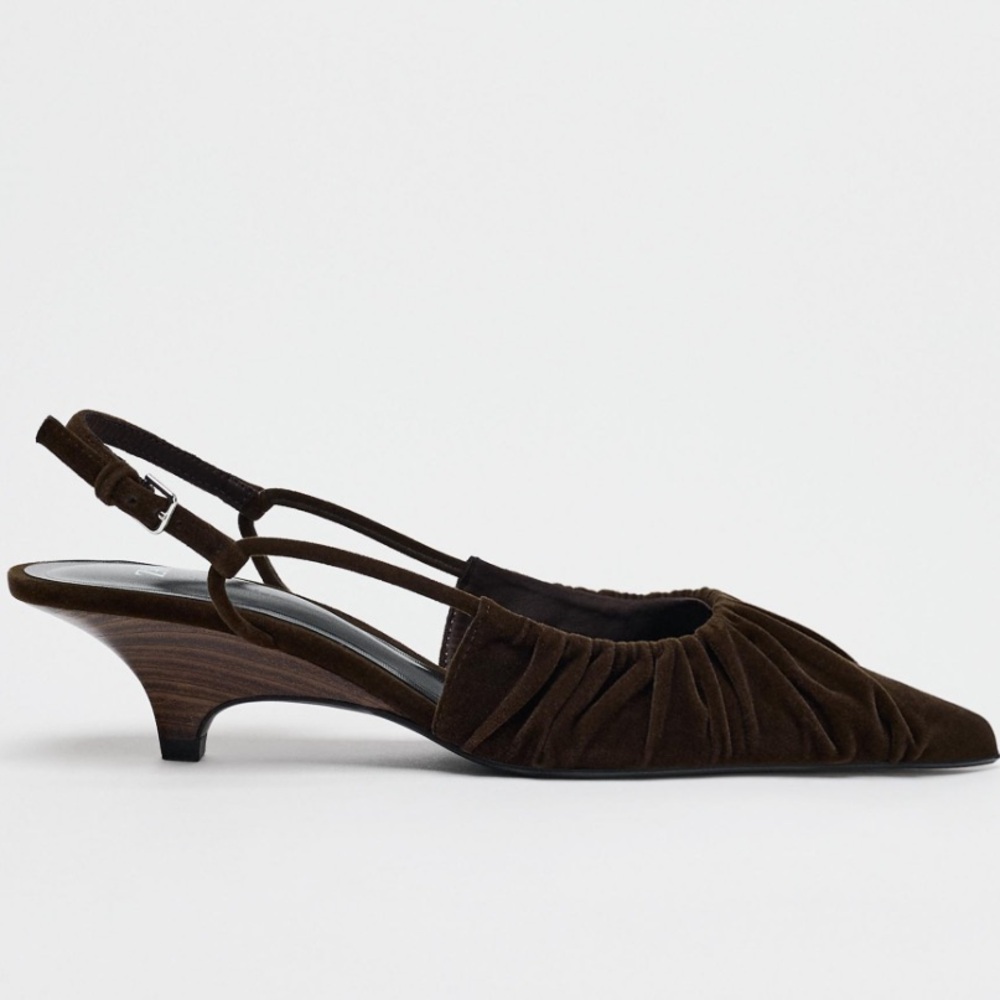 Zara chocolate brown velvet slingbacks